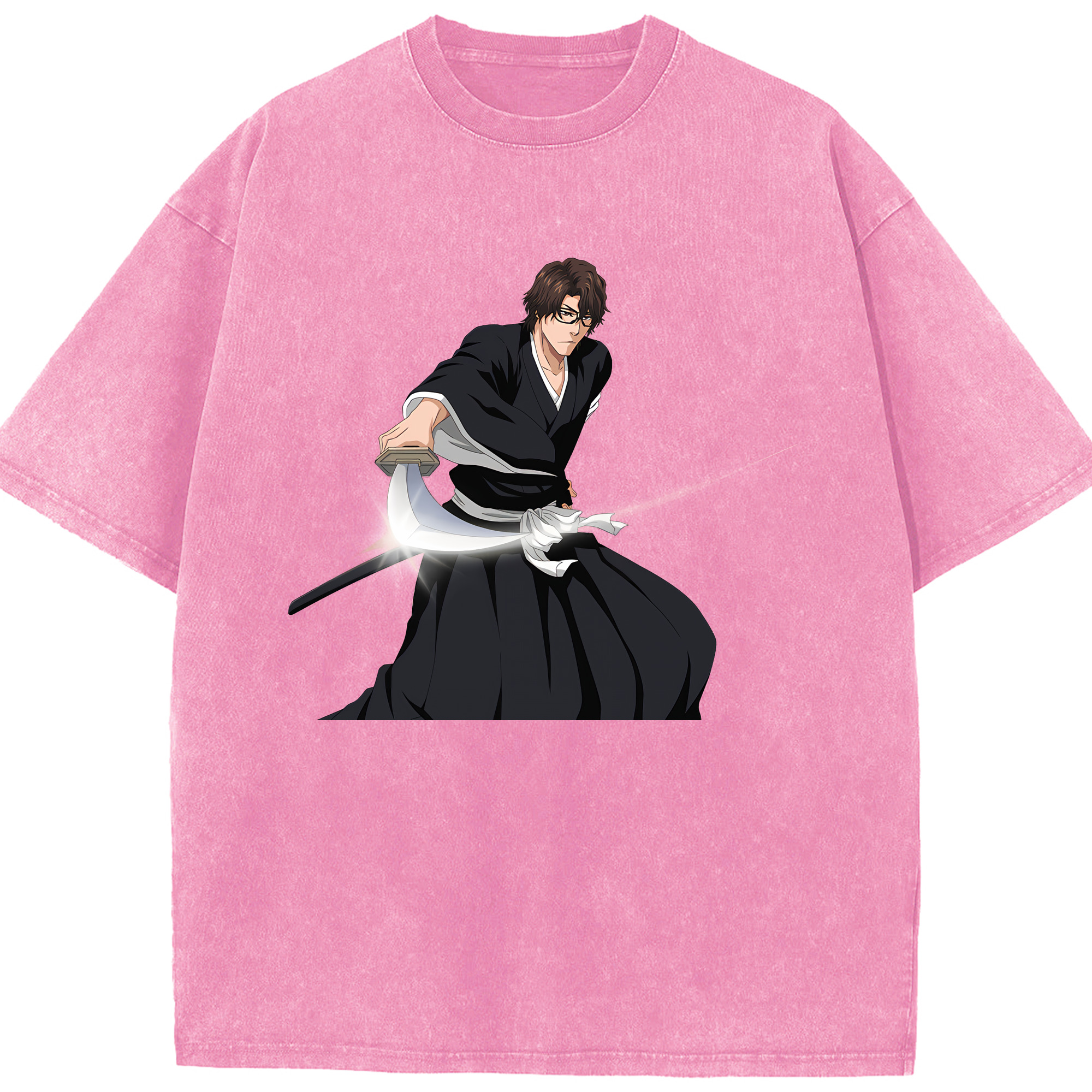 （画像用） ブリーチ 藍染 惣右介（あいぜん そうすけ） BLEACH Aizen Sousuke 綿100% ヴィンテージ風 半袖Tシャツ（フロントプリント）